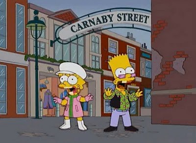 Барт и Лиза прогуливаются по Карнаби-стрит в прикидах, полностью отвечающим вкусам тогдашних модов.