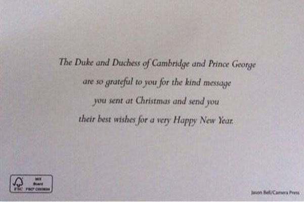 Открытка от принца Уилльяма, Кэтрин и принца Георга