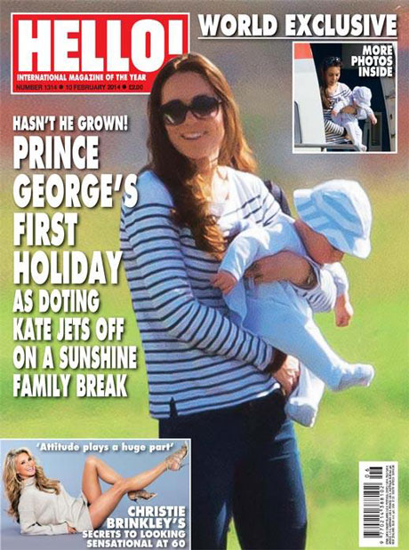  На обложке журнала Hello! и дальше на восьми страницах издания появились снимки, сделанные папарацци, на которых изображена Кейт вместе с сыном. И это первые снимки будущего короля после его крещения в октябре.