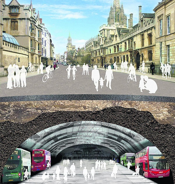 Через шесть лет автобусы и велосипедисты на Хай стрит в Оксфорде будут ездить под землей 